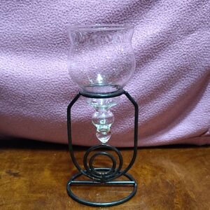 Decorative Clear Glass Candle Holder with Black Metal Stand